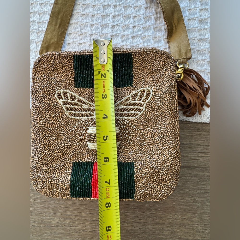 Moyna Beaded Crossbody Bag with Bee and Stripes - Picture 6 of 12